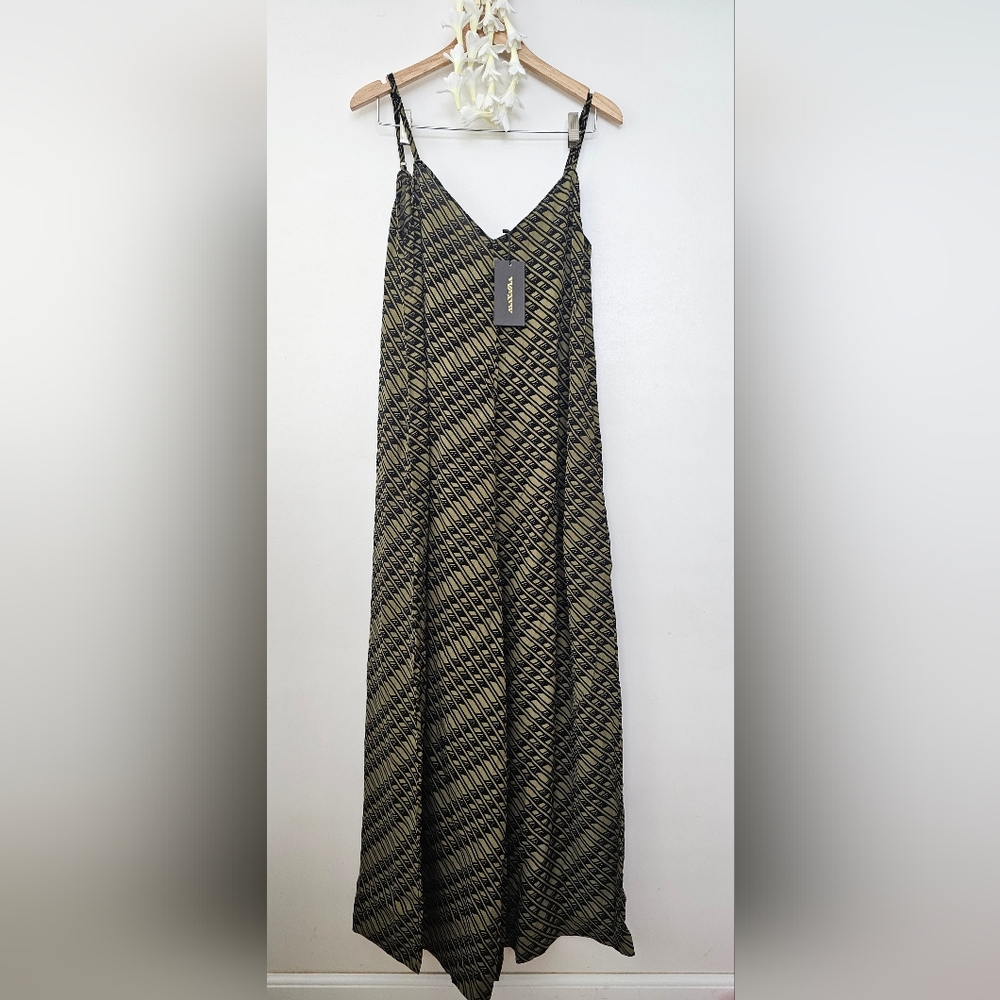 Manaola Black and Tan Geometric Jumpsuit